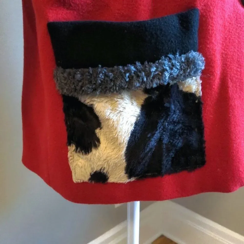 Vintage 90s Mailk Wool Jacket Cow Print Blazer Art to Wear Cottagecore Small